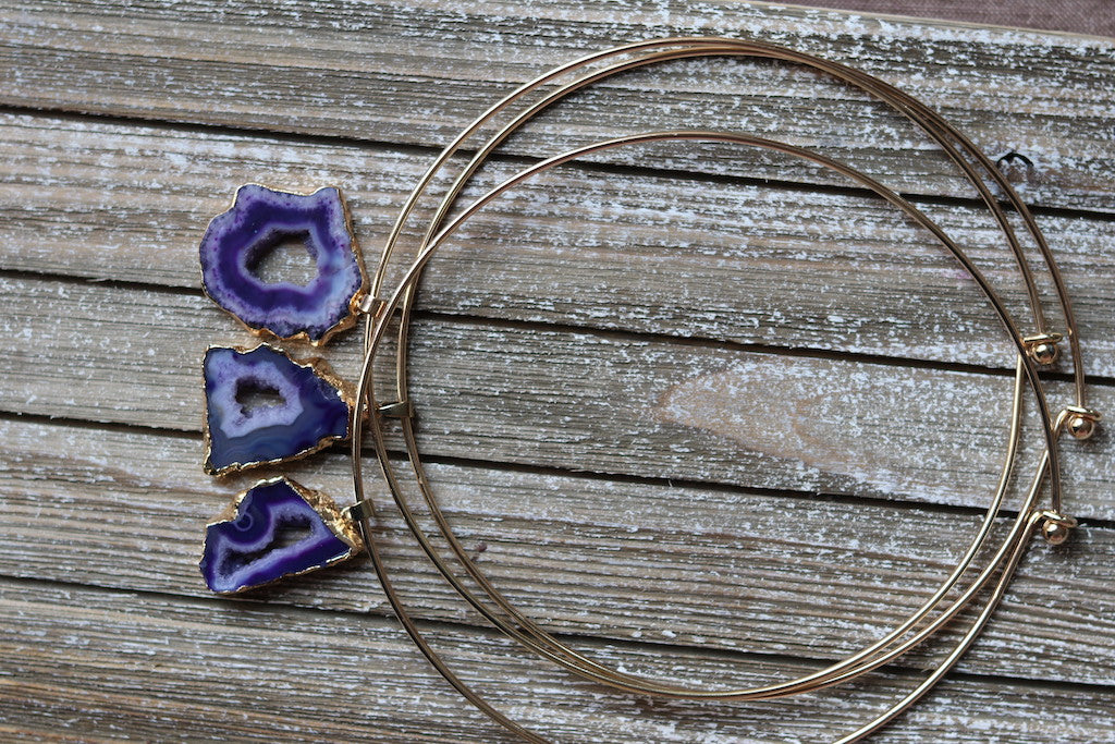 Purple Agate Quartz Gold Choker (S)